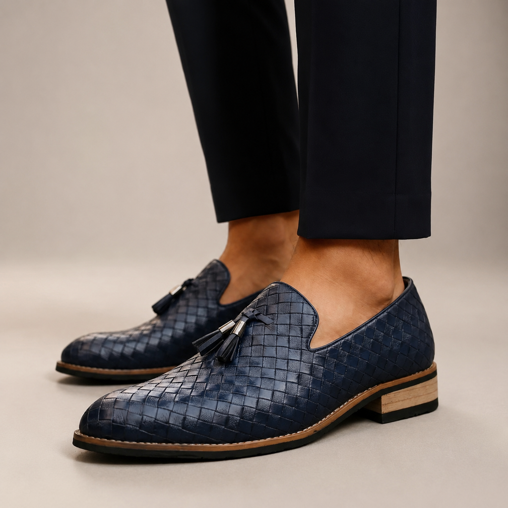 Hudson Men’s Woven Leather Tassel Loafers