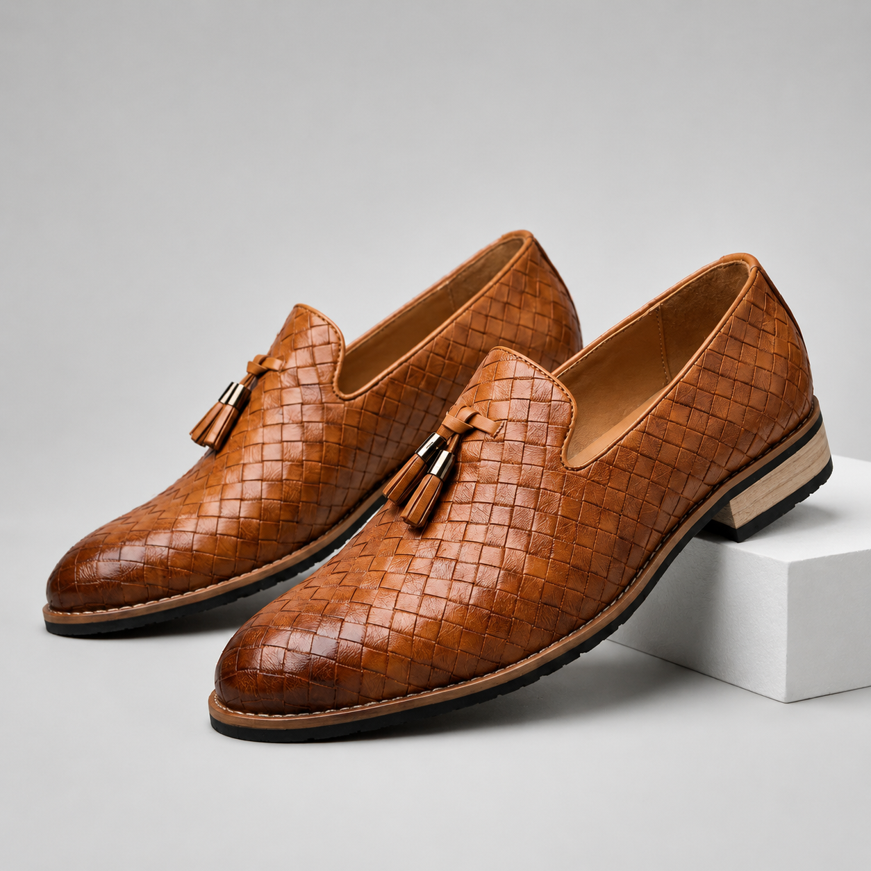 Hudson Men’s Woven Leather Tassel Loafers