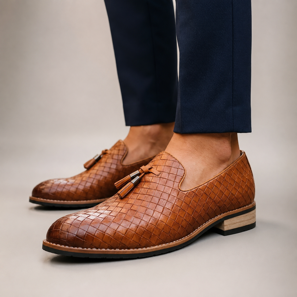 Hudson Men’s Woven Leather Tassel Loafers