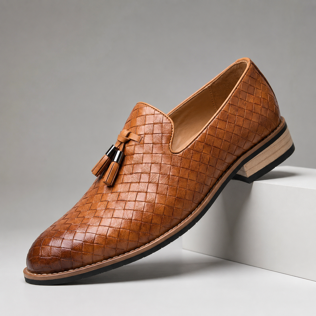 Hudson Men’s Woven Leather Tassel Loafers