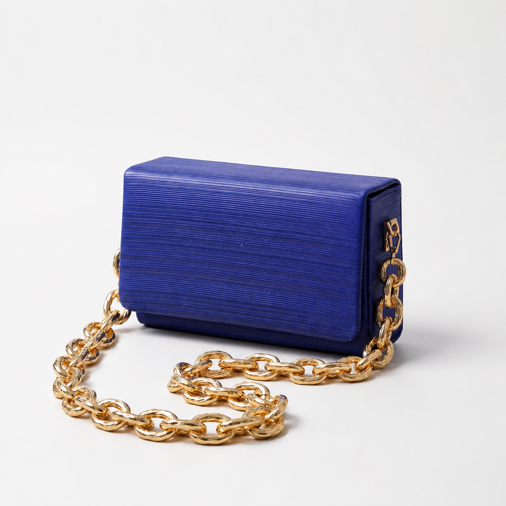 Clara Women’s Royal Textured Envelope Shoulder Bag with Gold Chain Strap