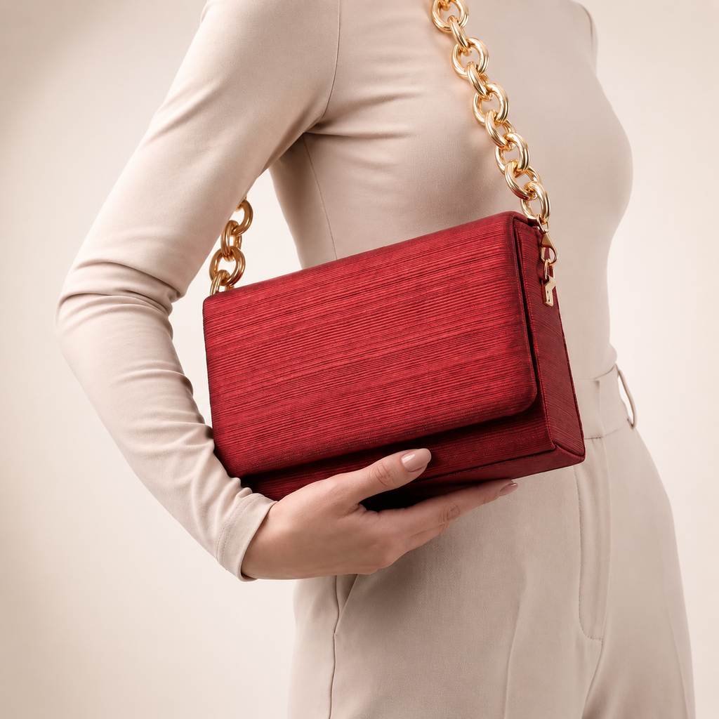 Clara Women’s Royal Textured Envelope Shoulder Bag with Gold Chain Strap