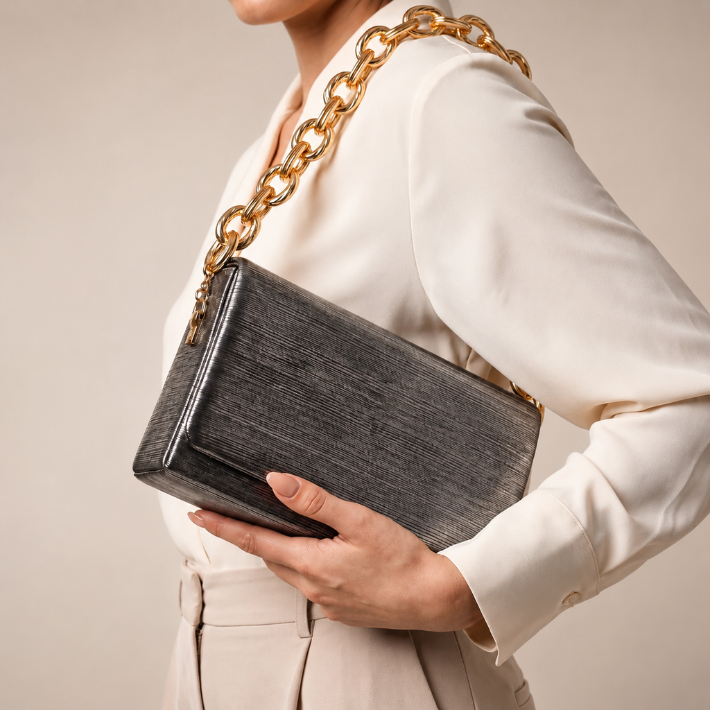 Clara Women’s Royal Textured Envelope Shoulder Bag with Gold Chain Strap