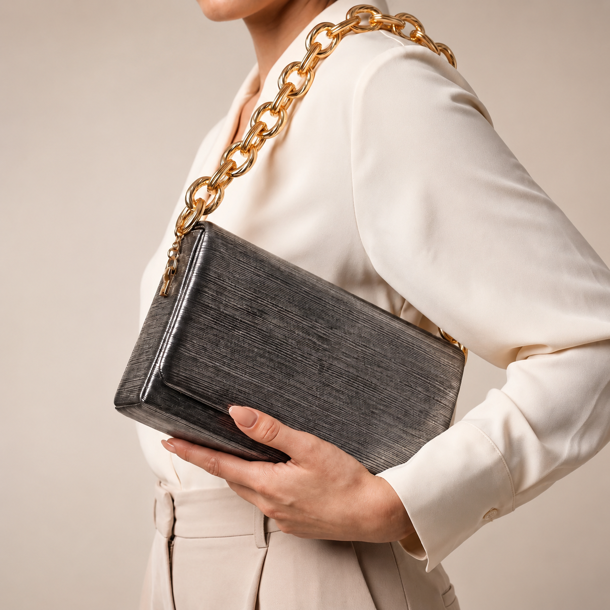 Clara Women’s Royal Textured Envelope Shoulder Bag with Gold Chain Strap