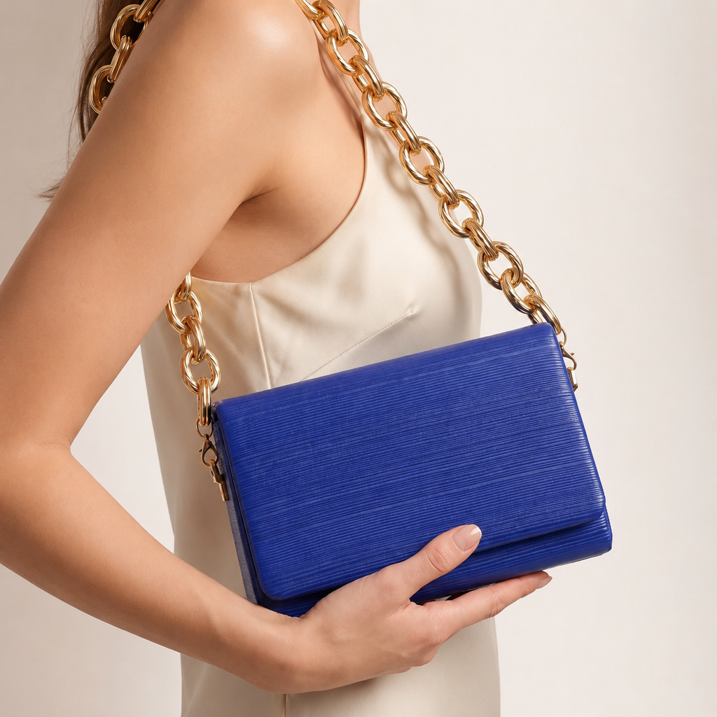 Clara Women’s Royal Textured Envelope Shoulder Bag with Gold Chain Strap