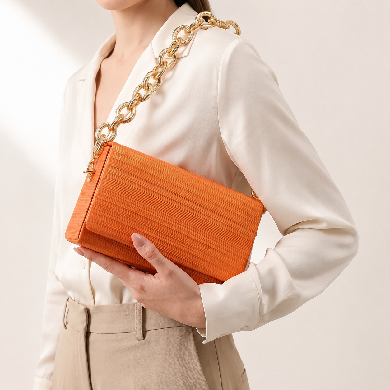 Clara Women’s Royal Textured Envelope Shoulder Bag with Gold Chain Strap