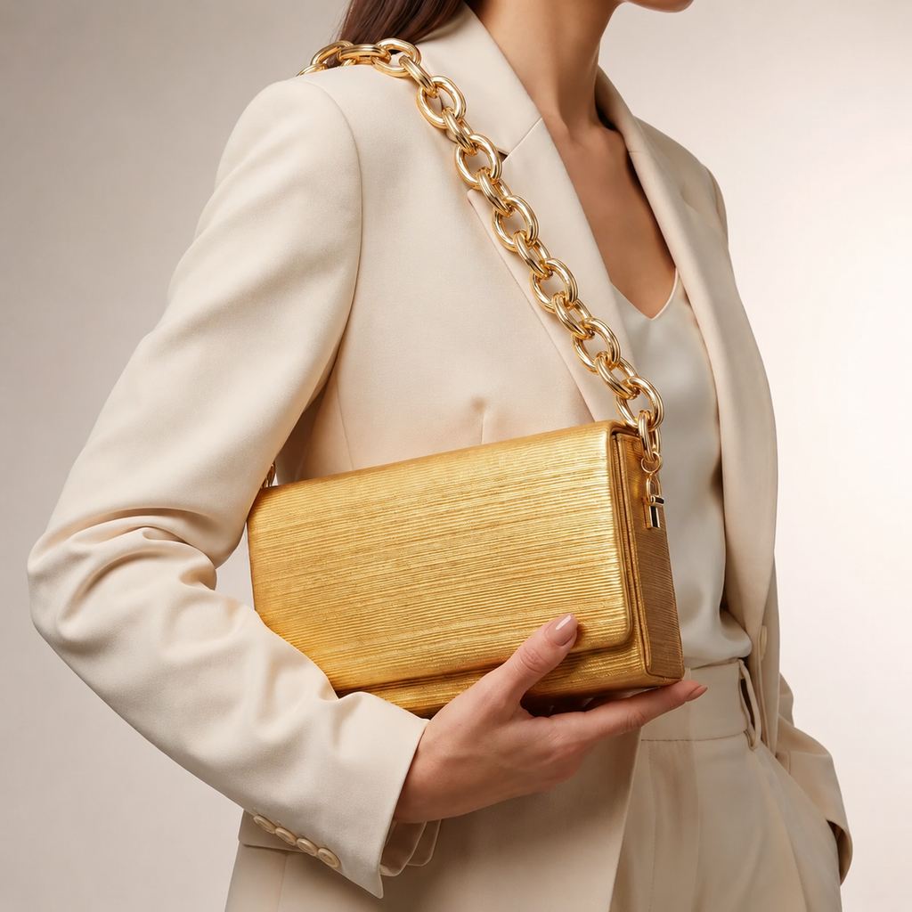 Clara Women’s Royal Textured Envelope Shoulder Bag with Gold Chain Strap